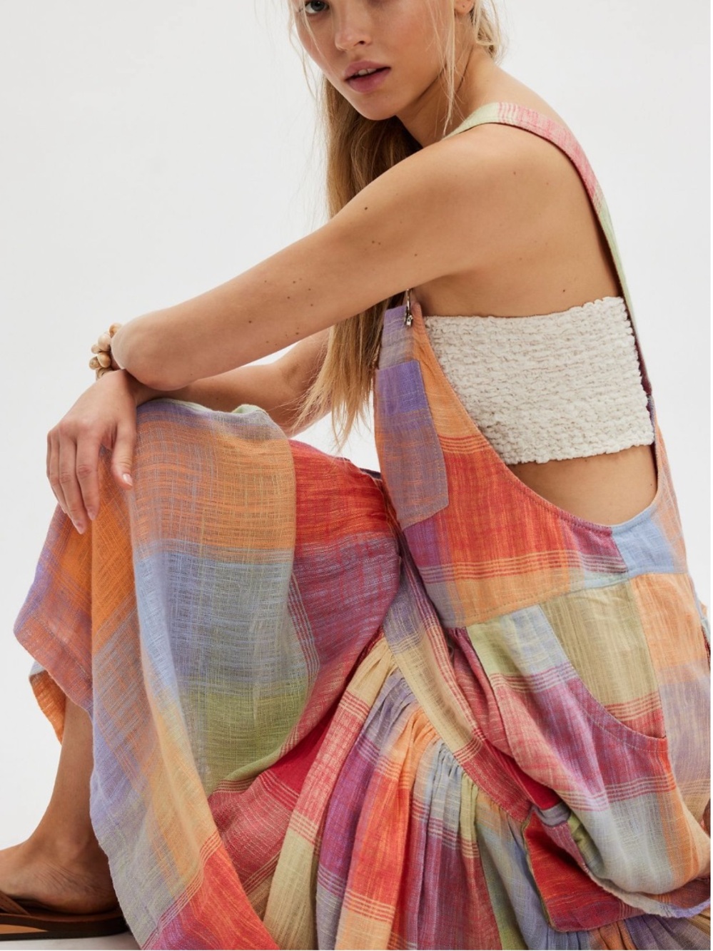 Free People Multicolor Plaid Maxi Dress in Pastel Rainbow
